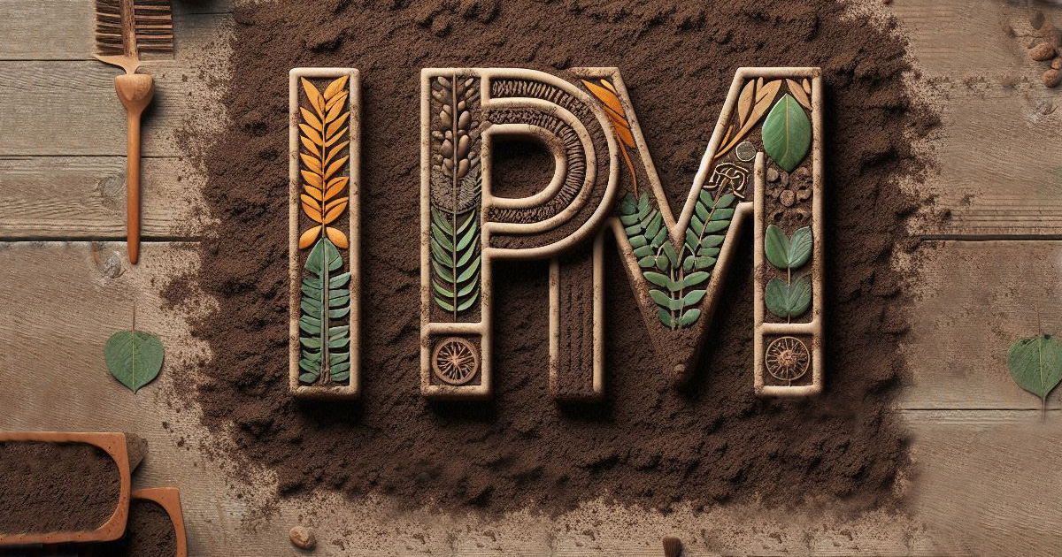 The acronym IPM colored in with a colorful leafy design